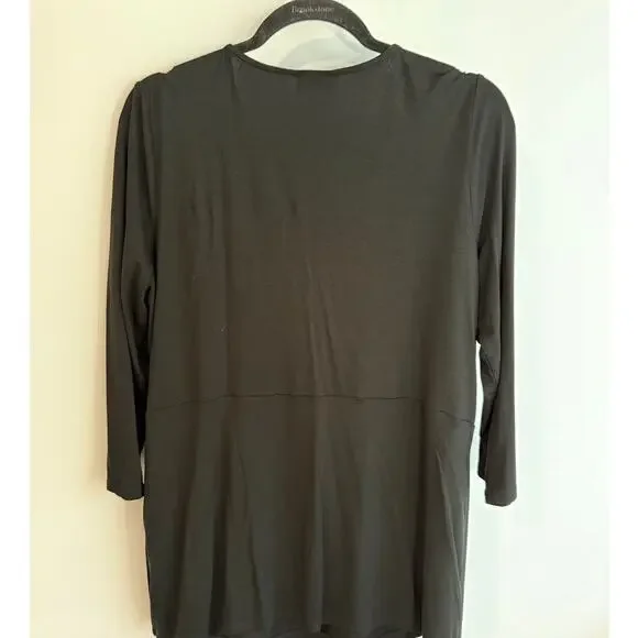 J. Jill Wearever Women’s Black Faux Wrap Top 3/4 Sleeve Size Medium - Picture 3 of 4